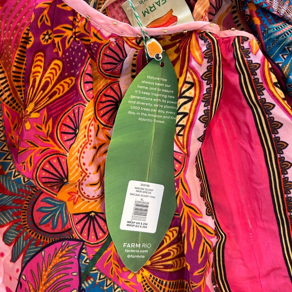 Farm Rio Anthropologie Macaw Scarf Cutout Maxi Sundress Dress XL NWT $290 - Picture 16 of 16